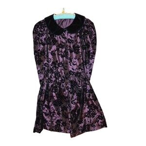 Girls Vintage Fairy Purple with Black Flocked Dress